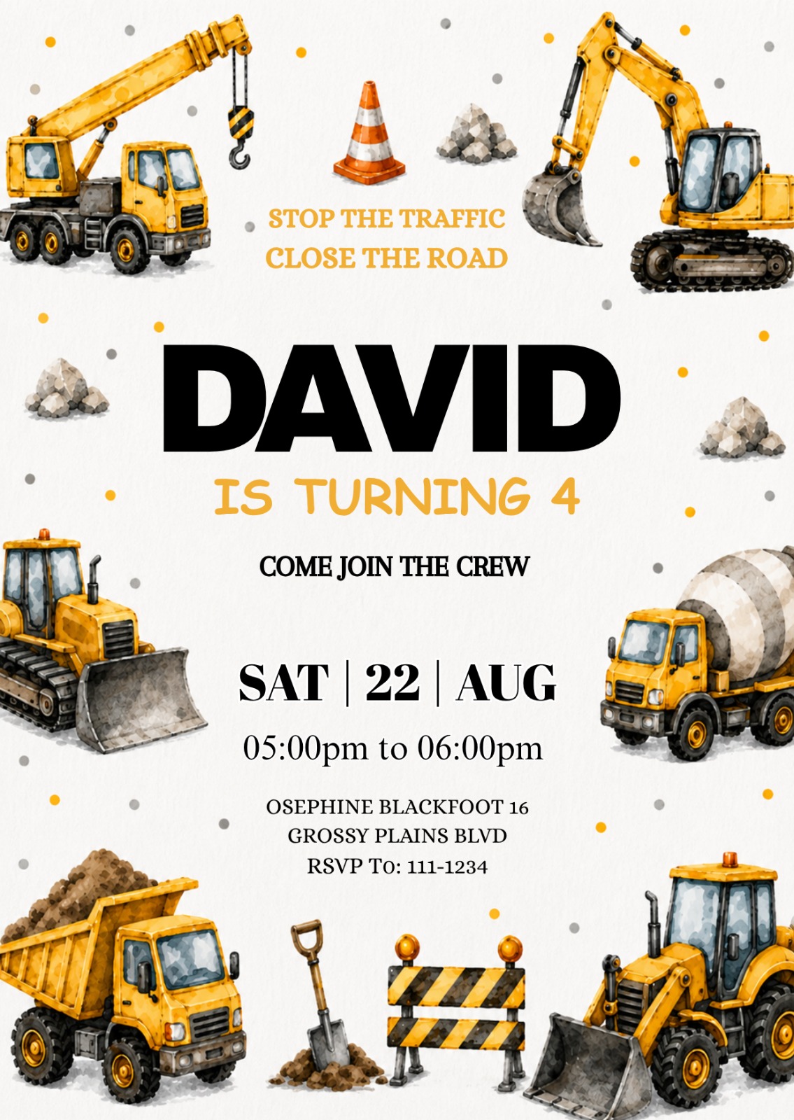 Construction Birthday Invitation