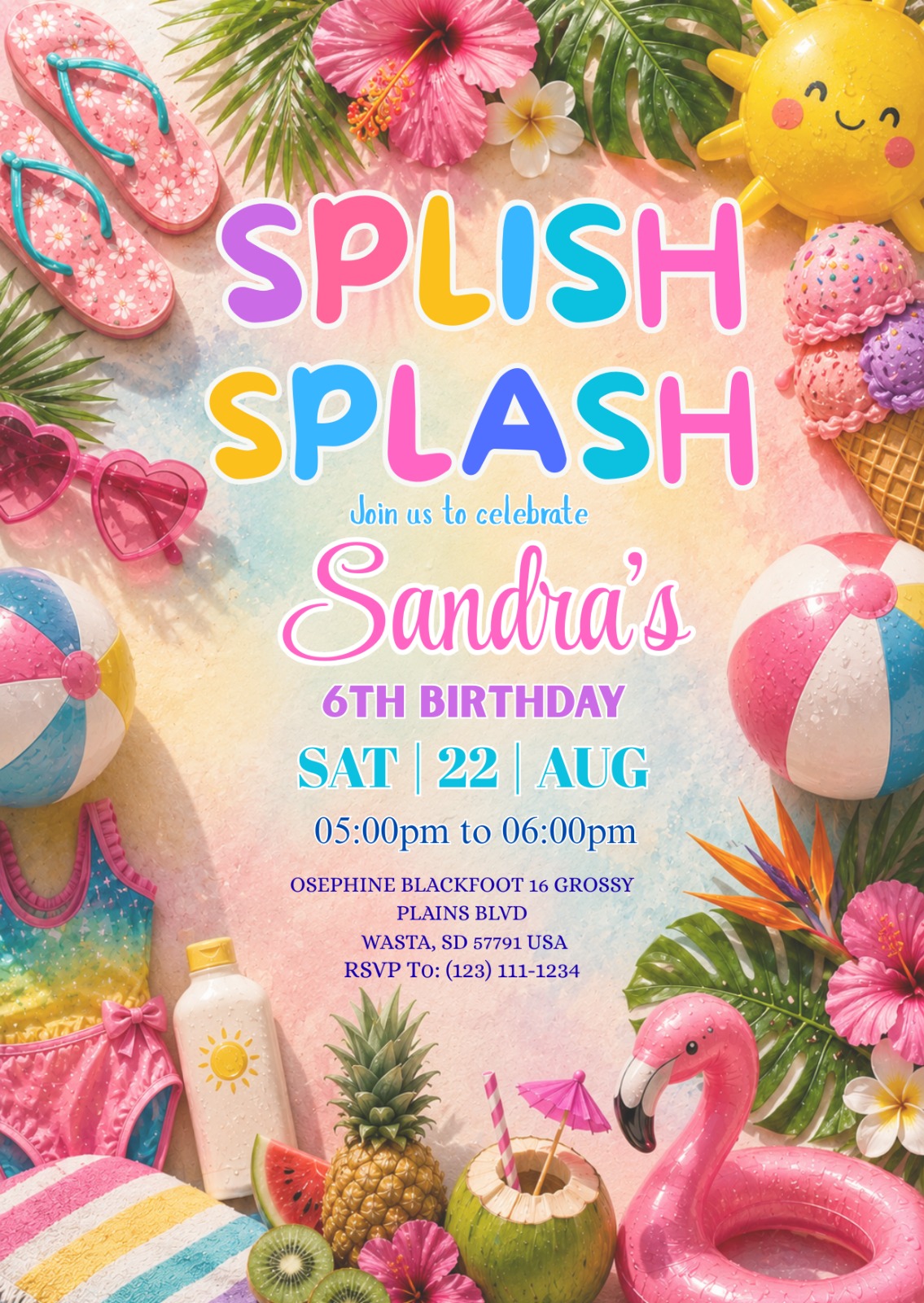 Splash Pool Party Birthday Invitation