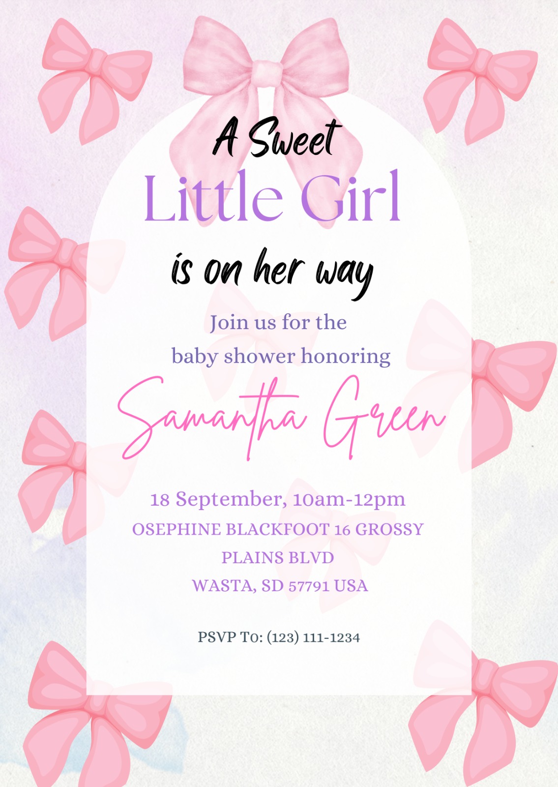 Pink Bow Baby Shower Invitation