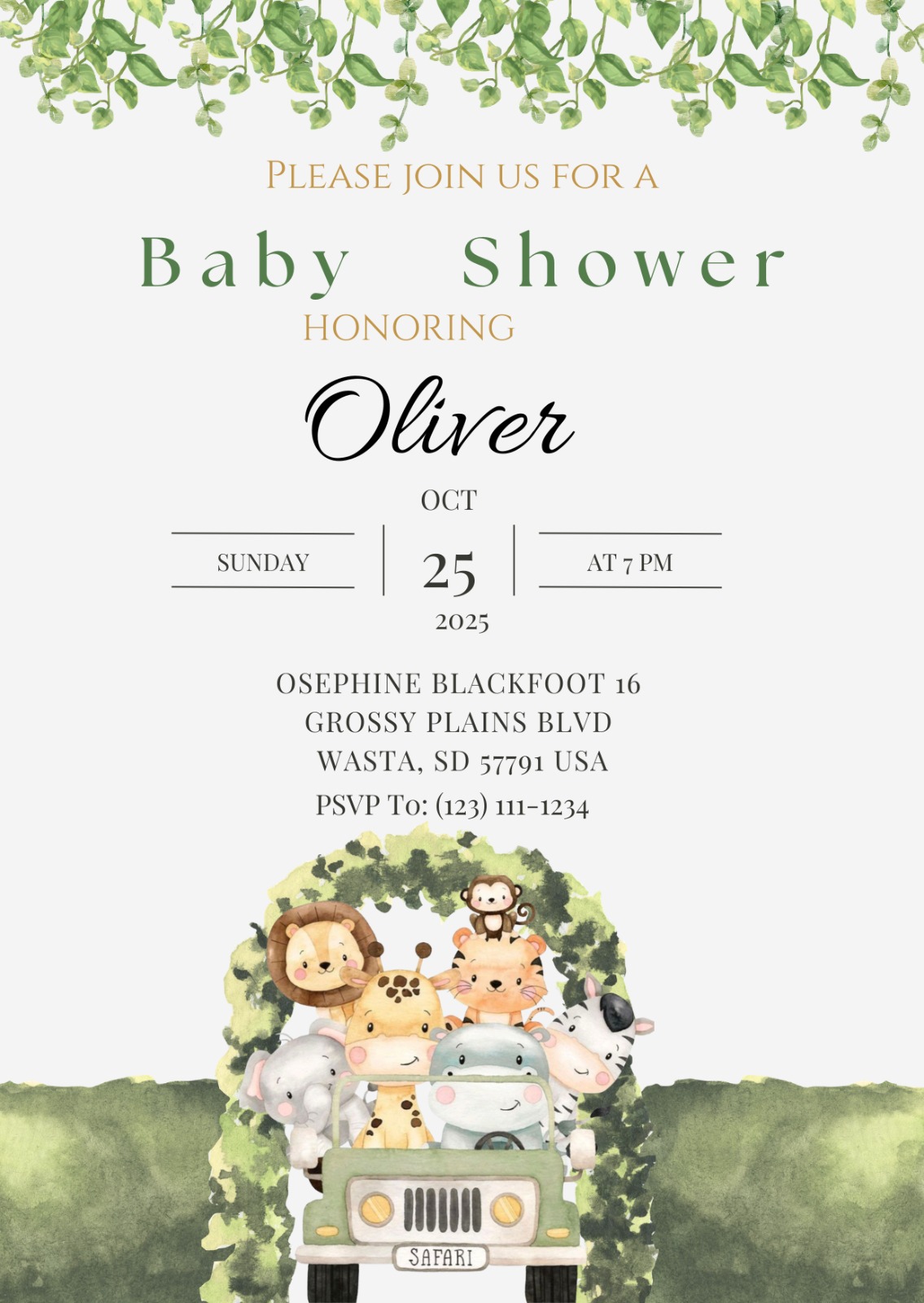 Woodland Animals Baby Shower Invitation