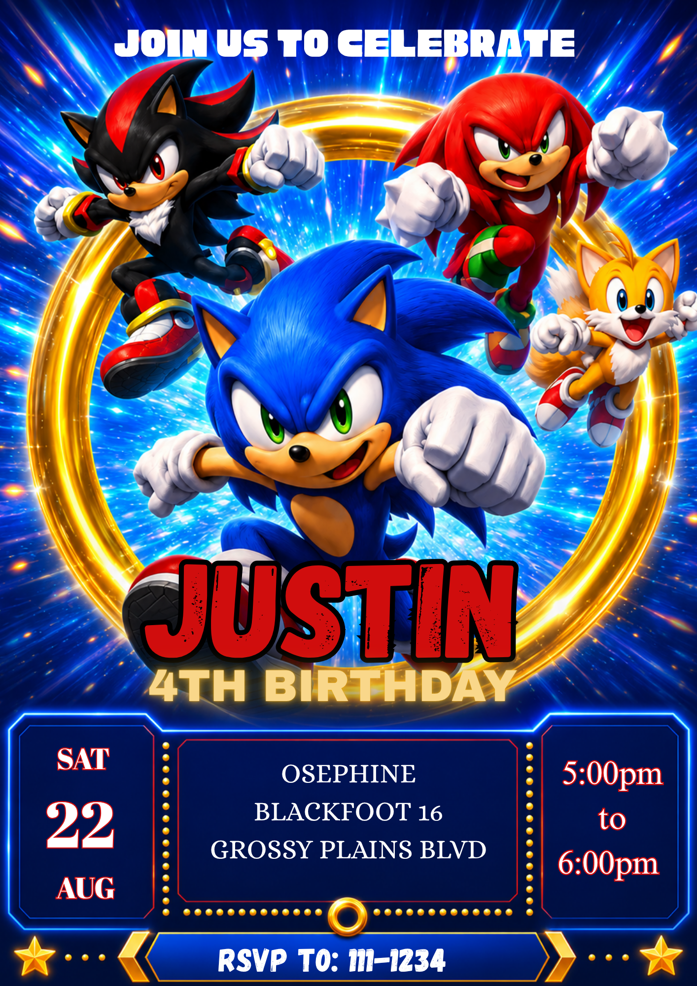 Sonic Birthday Invite