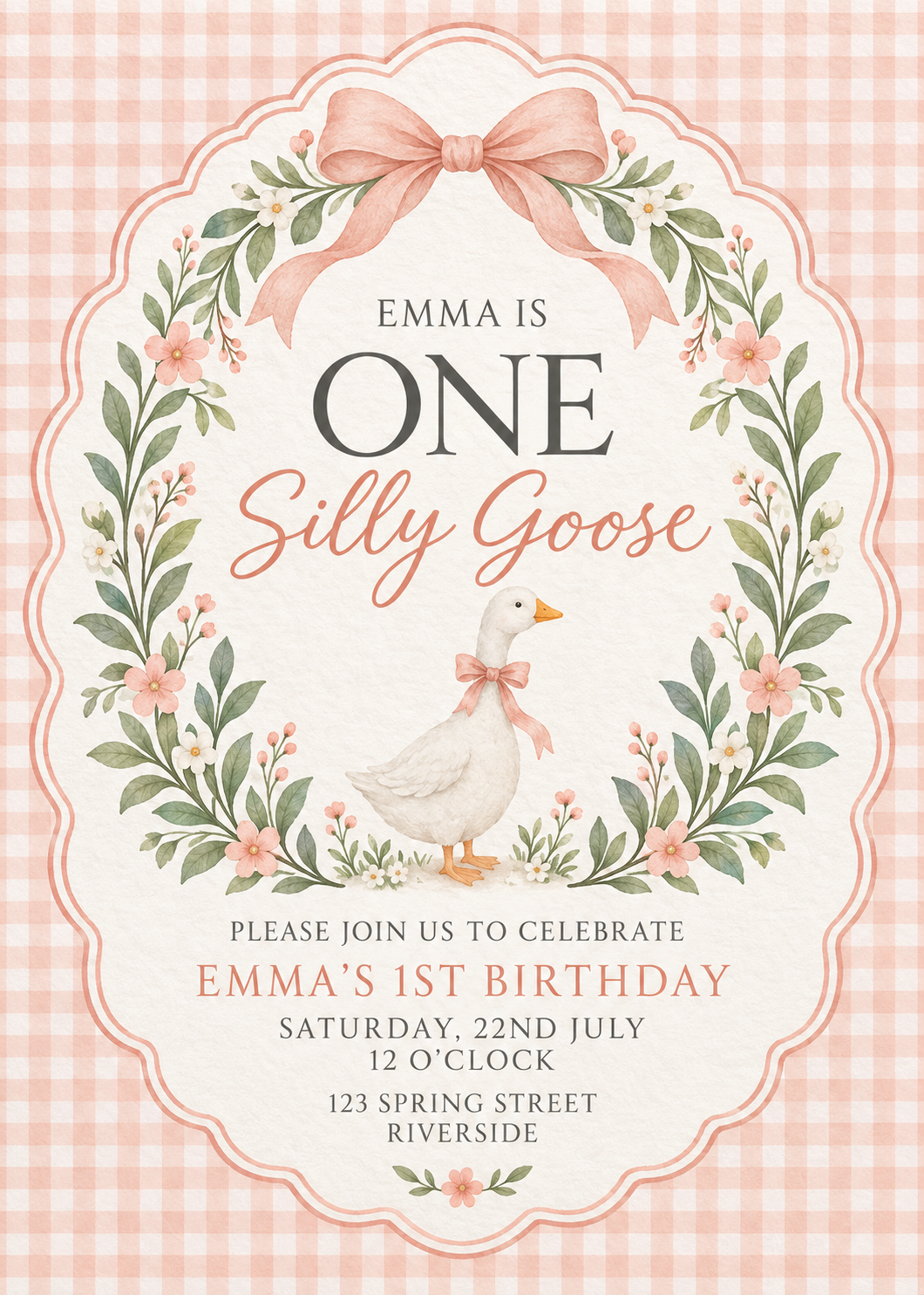 Pink One Silly Goose First Birthday Invitation Template