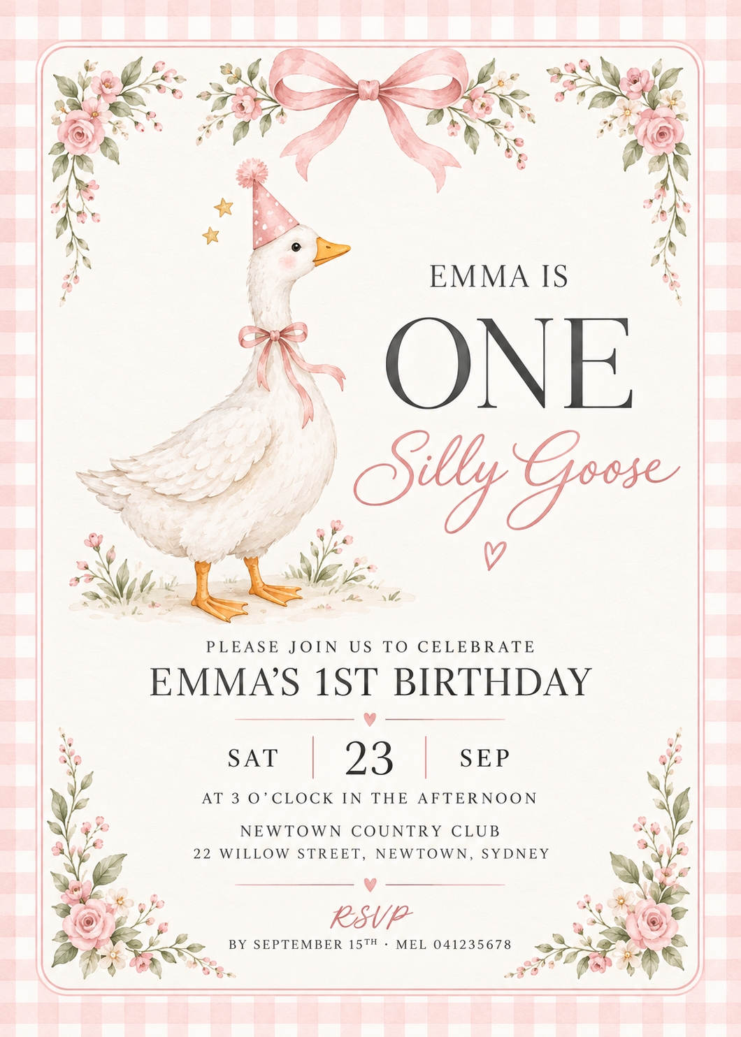 Blue One Silly Goose First Birthday Invitation Template