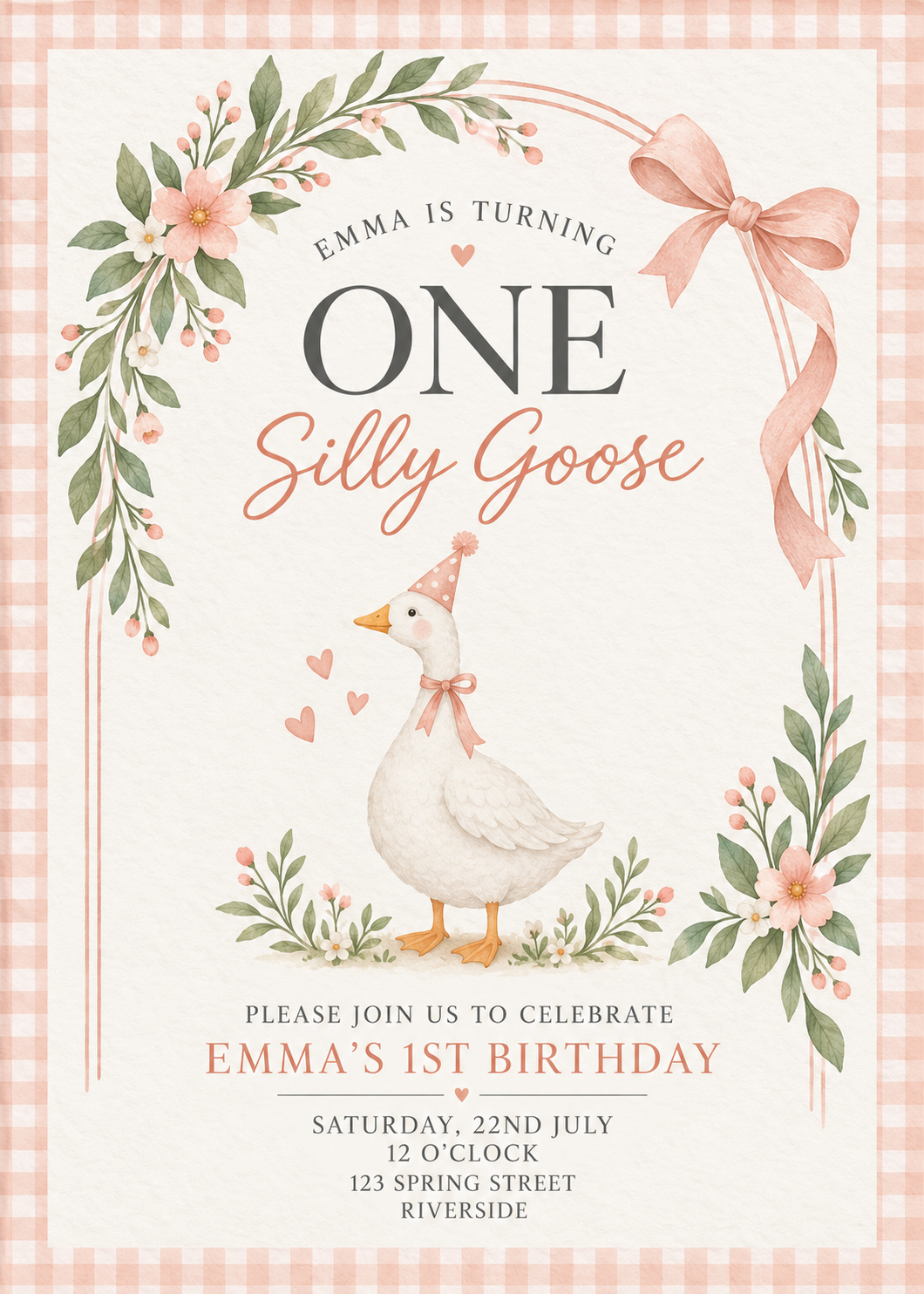 One Silly Goose Birthday Invite – Girl’s 1st Birthday Template