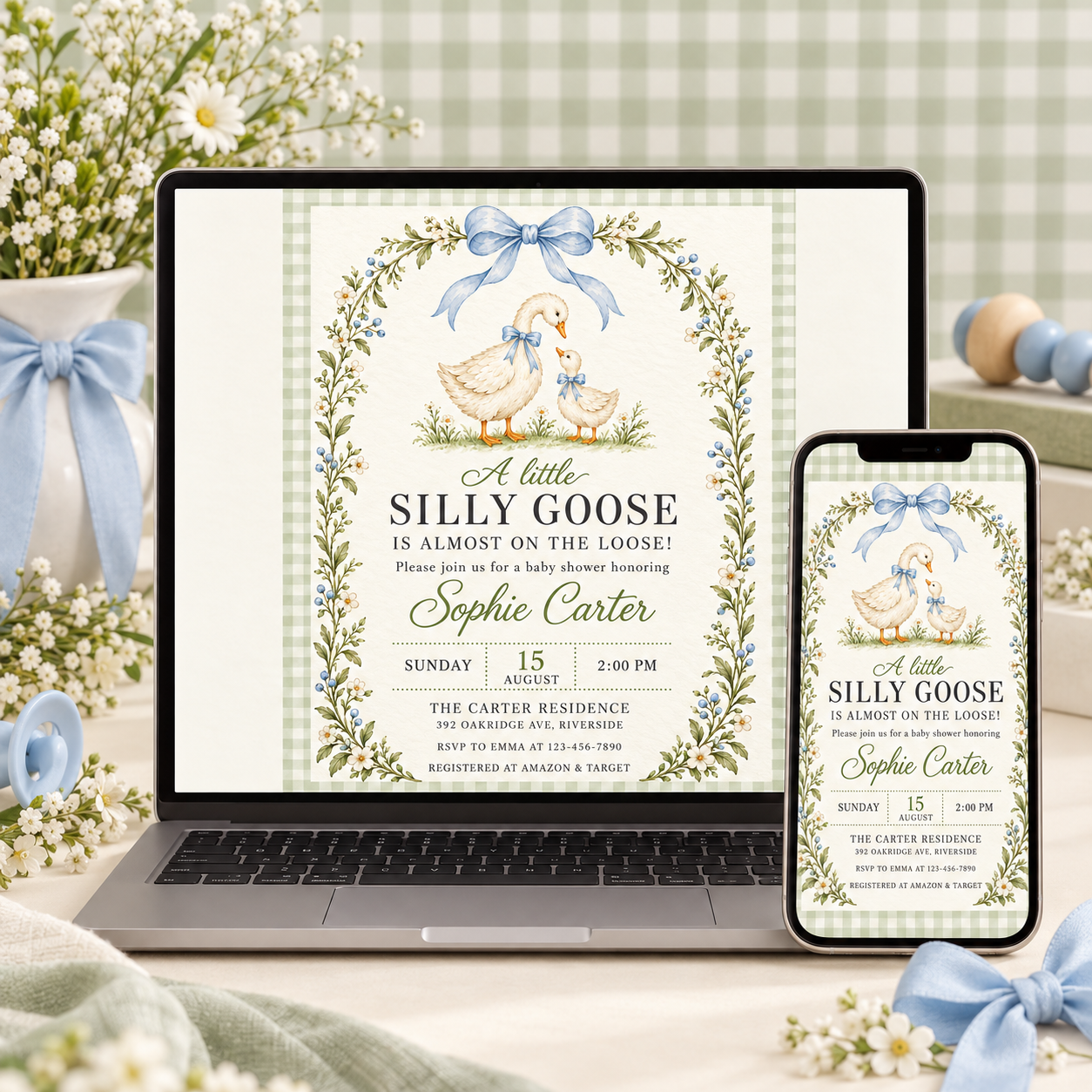 Silly Goose Baby Shower Invitation – Editable Canva Template - Image 4