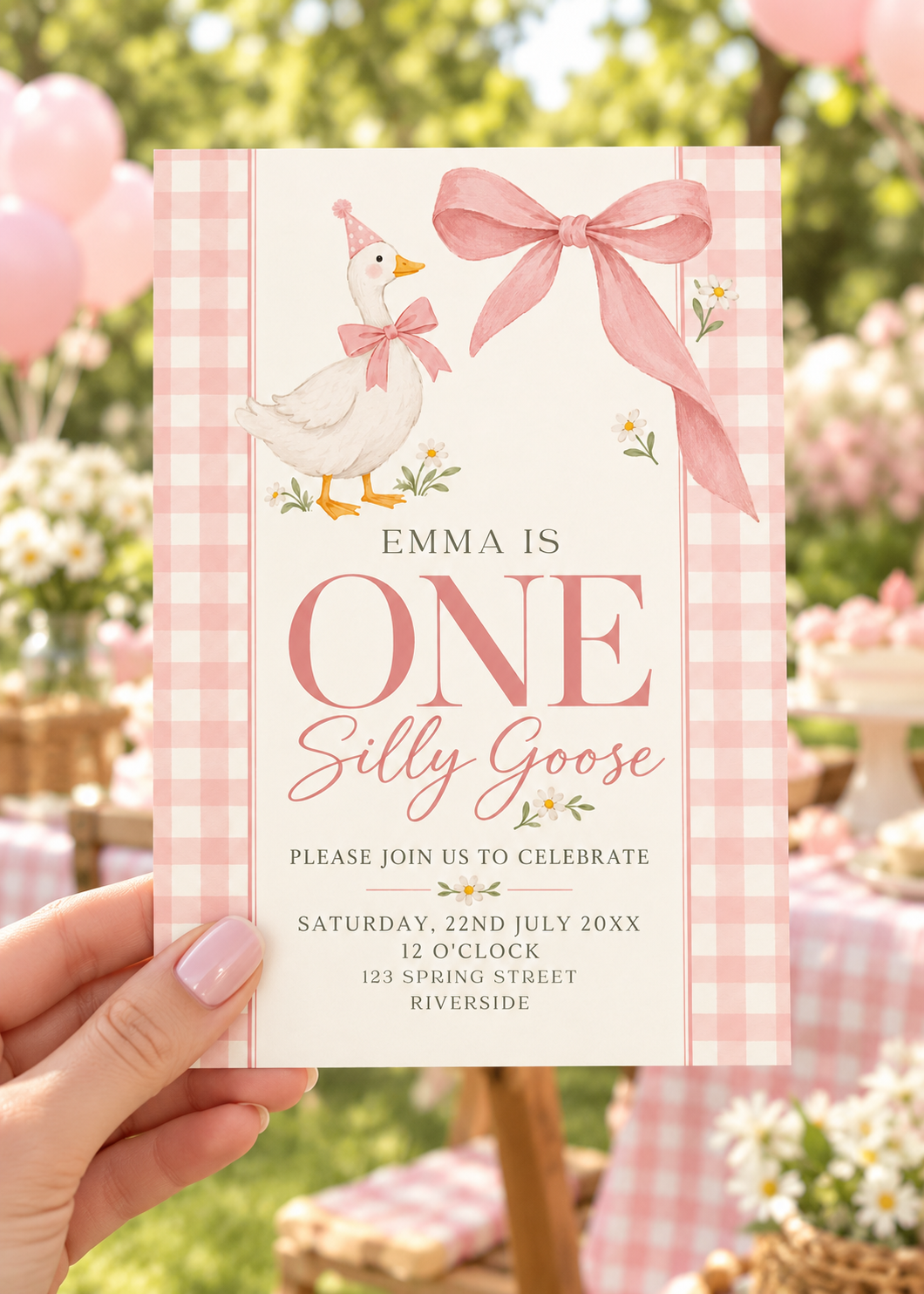 One Silly Goose First Birthday Invitation – Editable Girl Invite - Image 2