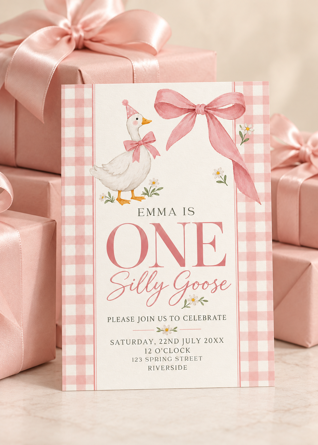 One Silly Goose First Birthday Invitation – Editable Girl Invite - Image 3